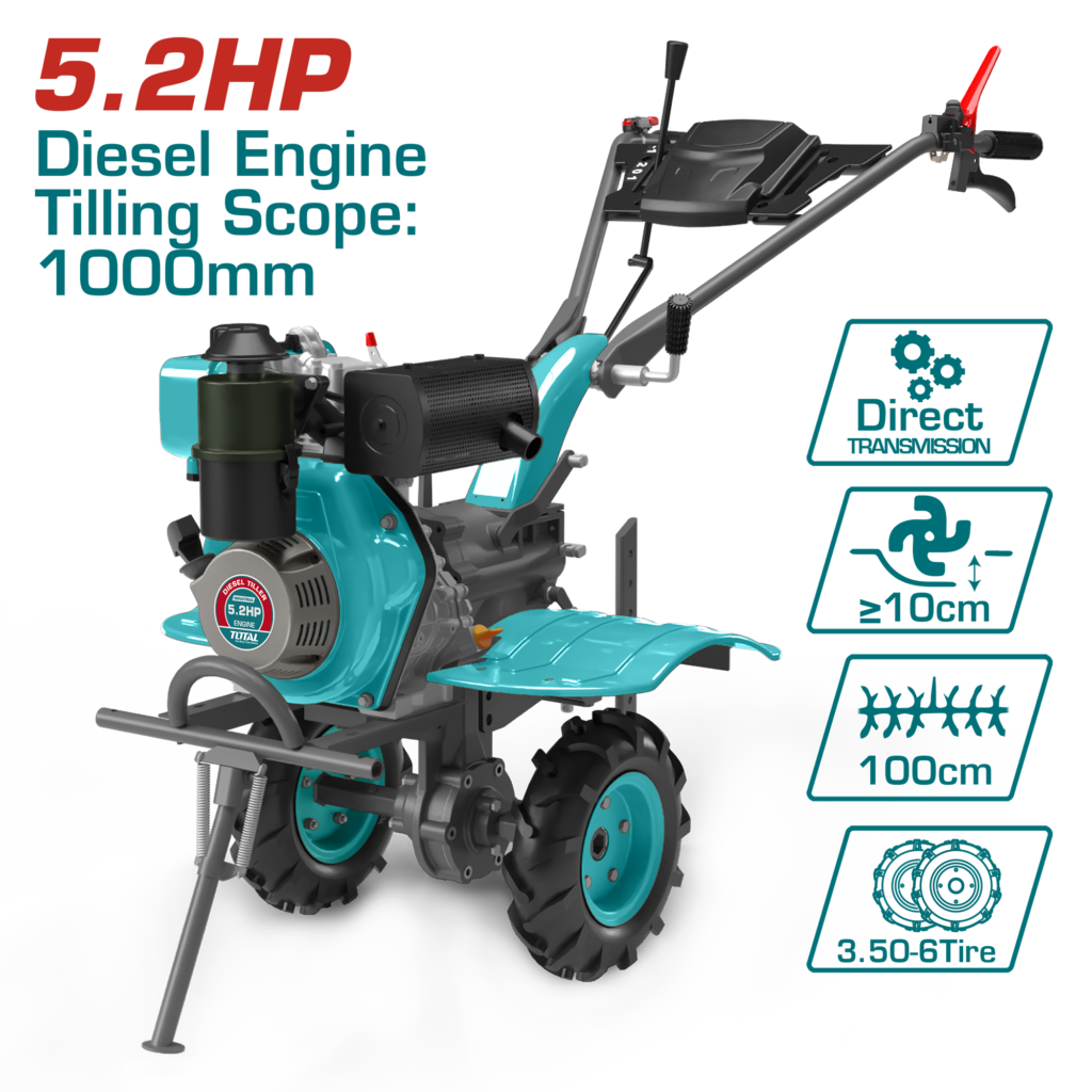 TOTAL Diesel Tiller 5.2HP – Diesel Garden Cultivator (TDC12006)