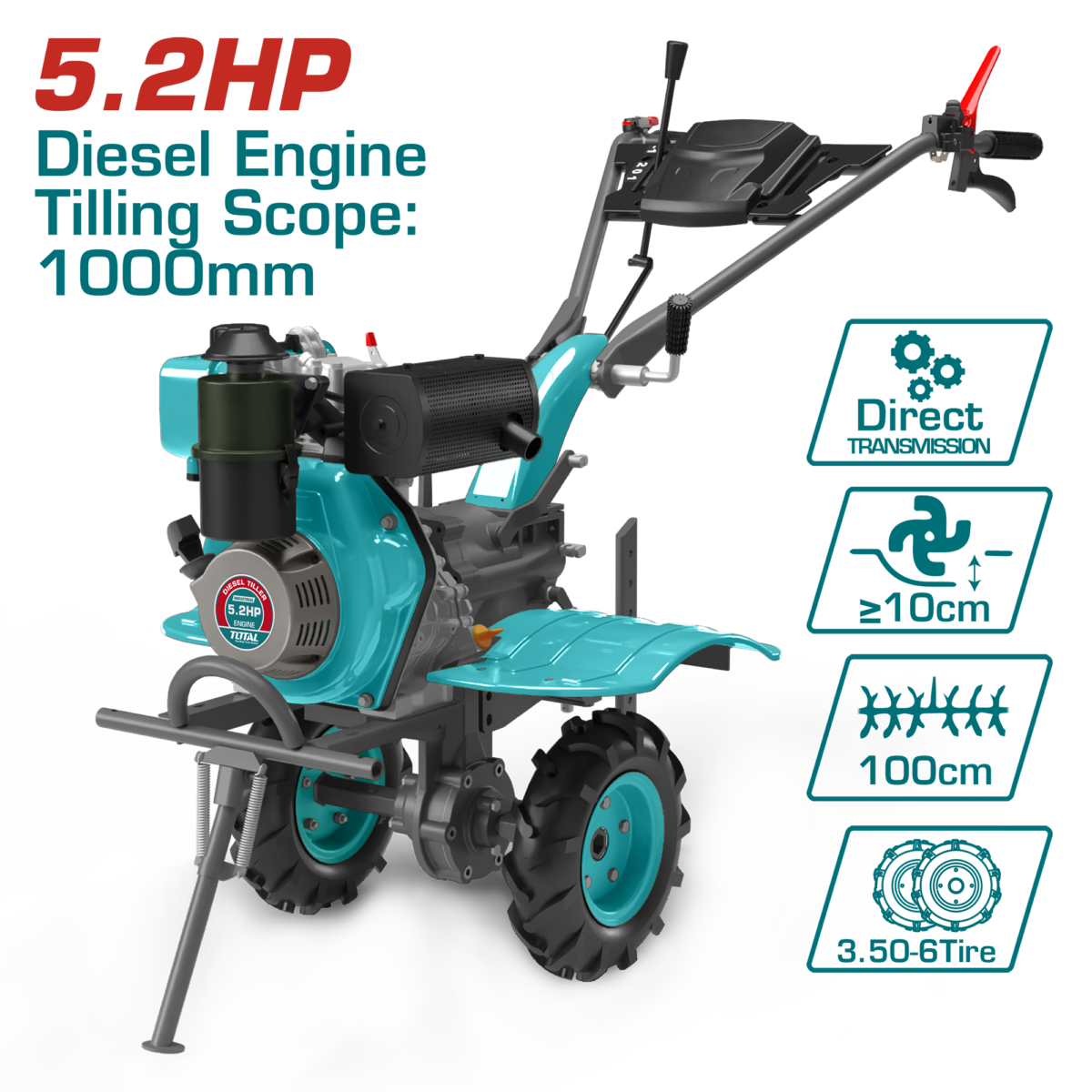 TOTAL Diesel Tiller 5.2HP – Diesel Garden Cultivator (TDC12006)
