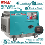 TOTAL Silent Diesel Generator 5.0kW Three Phase with ATS – Electric Start Generator (TP2500032-1)