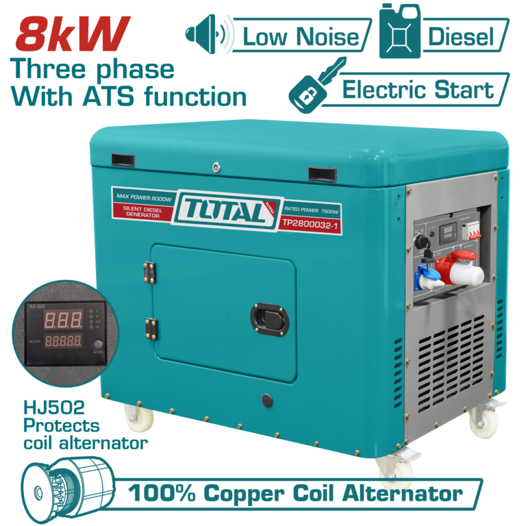 TOTAL Silent Diesel Generator 8.0kW Three Phase with ATS – Electric Start Generator (TP2800032-1)