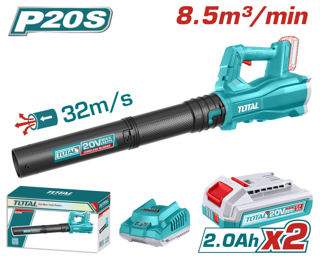 TOTAL 20V Cordless Blower Kit – 15000 RPM with 2 Batteries & Charger (TABLI203232)