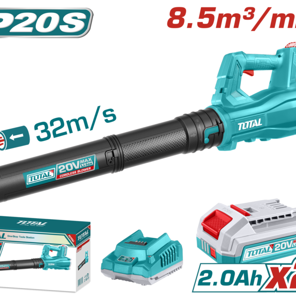 TOTAL 20V Cordless Blower Kit – 15000 RPM with 2 Batteries & Charger (TABLI203232)