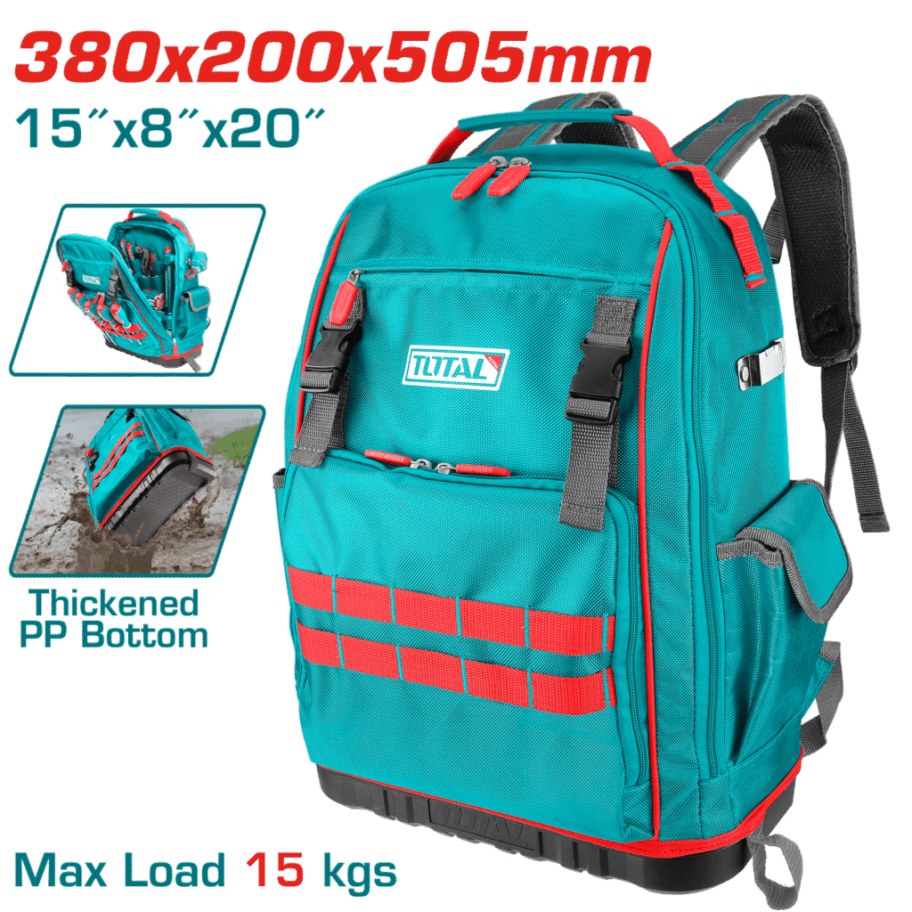 TOTAL Heavy-Duty Tool Backpack – 15kg Capacity with Rigid Frame and Reinforced Base (THBP04025)
