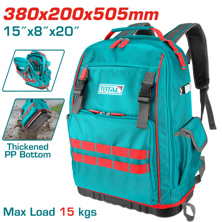 TOTAL Heavy-Duty Tool Backpack – 15kg Capacity with Rigid Frame and Reinforced Base (THBP04025)