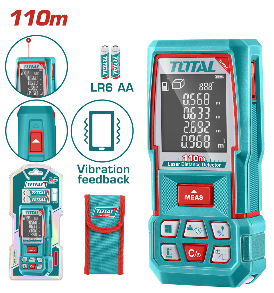TOTAL Laser Distance Meter 110m – Digital Laser Distance Measuring Tool (TMT510369)