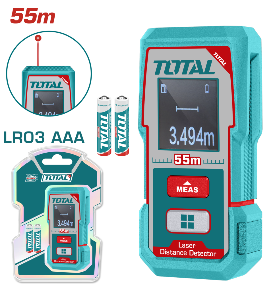 TOTAL Laser Distance Meter 55m – Digital Laser Distance Measuring Tool (TMT550166)