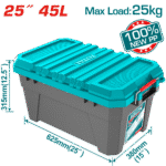 TOTAL 25" Plastic Tool Box – 45L Heavy-Duty Tool Storage Box with Metal Latches (TPBX0252)