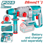 TOTAL 20V Brushless Cordless Rotary Hammer SDS Plus – 2.5J Rotary Hammer Drill (TRHLI26208)