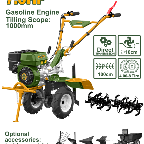 JADEVER 212cc Gasoline Tiller – 7HP Gear-Driven Cultivator with 510–1000mm Tilling Width (JDTL2A1001)