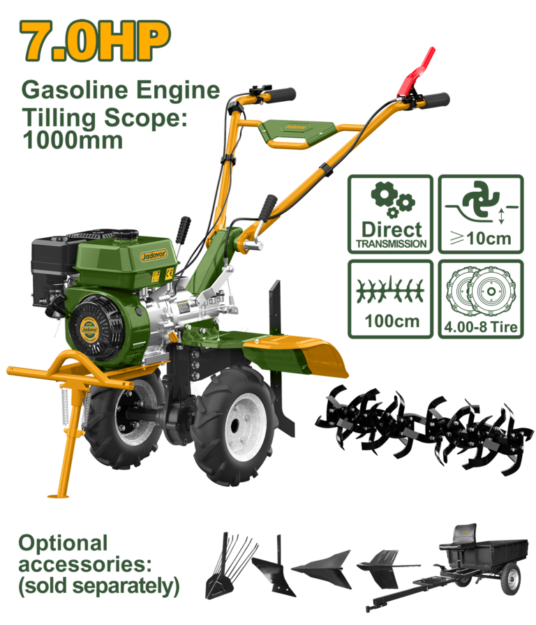JADEVER 212cc Gasoline Tiller – 7HP Gear-Driven Cultivator with 510–1000mm Tilling Width (JDTL2A1001)