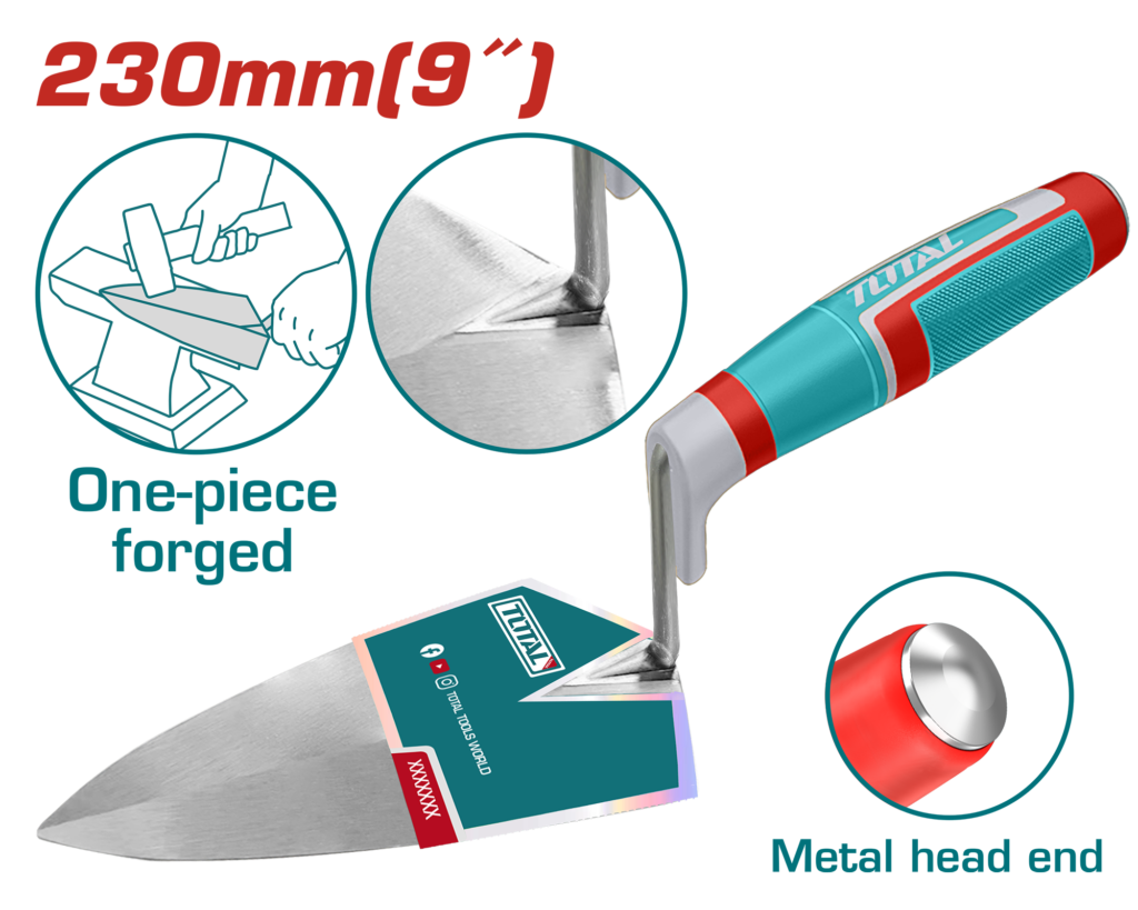 TOTAL 9" Integrated Forged Bricklaying Trowel – Heavy-Duty Forged Steel (THBT9109)