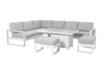 Amalfi Large Corner Outdoor Lounge & Dining Set with Gas Fire Pit Table & 2 Footstools