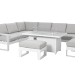 Amalfi Large Corner Outdoor Lounge & Dining Set with Gas Fire Pit Table & 2 Footstools