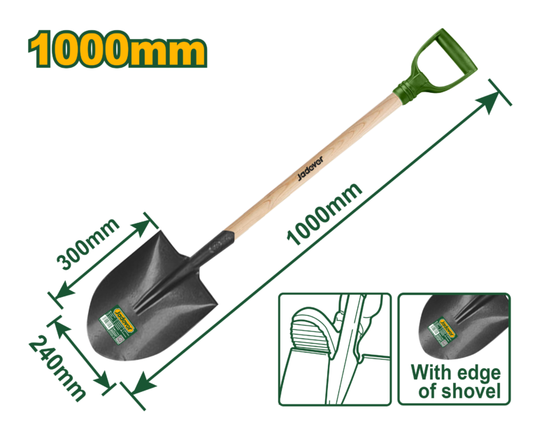JADEVER Steel Shovel with Wooden Handle – 1000mm Carbon Steel Shovel (JDSE1327)