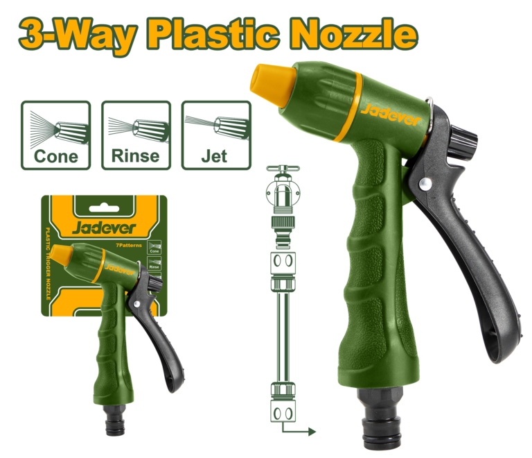 JADEVER 3-Way Plastic Trigger Nozzle – TPR Soft Grip with Nylon Lever (JDSN1E03)