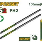 JADEVER 2 Pcs PH2 Impact Screwdriver Bits 150mm – S2 Steel with Shock Zone & Magnetic Tip (JDSV4K64)