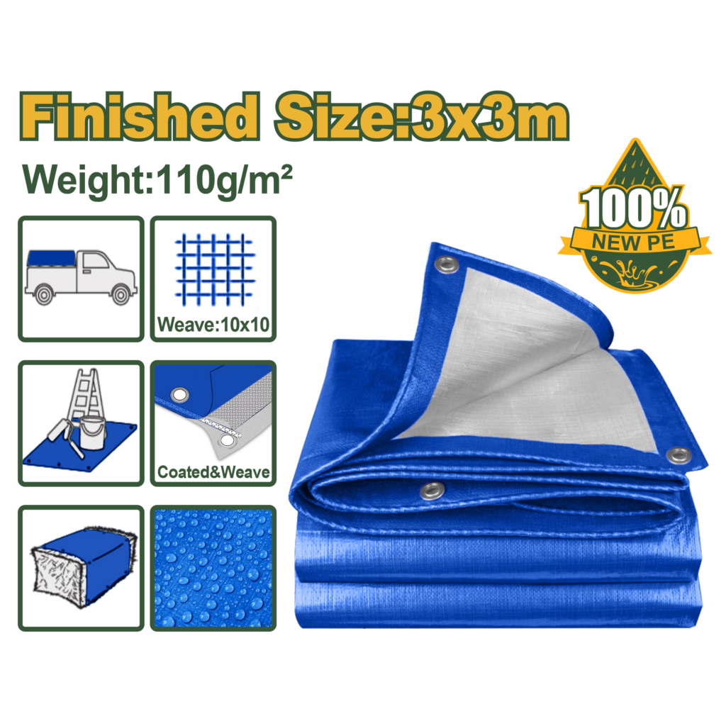 JADEVER 3m × 3m Heavy-Duty Polyethylene Tarp – 110g/m² Waterproof, UV & Dust Protection (JDTQ1133)