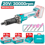 TOTAL 20V Brushless Cordless Die Grinder – 30,000 RPM with 2×4.0Ah Batteries (TDGLI20012)