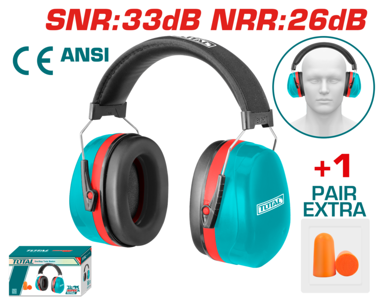 سماعات حماية للأذن صناعية عازلة للصوت – SNR 33 ديسيبل / NRR 26 ديسيبل من توتال (TEM3328)