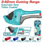 TOTAL PVC Pipe Cutter 3–42mm – 218mm SK5 Steel with Auto-Open Function (THT53142)