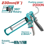 TOTAL 9" Caulking Gun with Rotary Function – Heavy-Duty Aluminum Handle (THT8609)