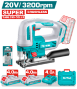 TOTAL 20V Cordless Jig Saw – 3200 RPM, 125mm Wood Cutting with 2×4.0Ah Batteries (TJSLI13562)