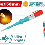 TOTAL Electric Voltage Tester Screwdriver 100–500V AC – Battery-Free LED Test Pencil 150mm (THT291518)