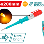 TOTAL Electric Voltage Tester Screwdriver 100–500V AC – Battery-Free LED Test Pencil 200mm (THT292018)
