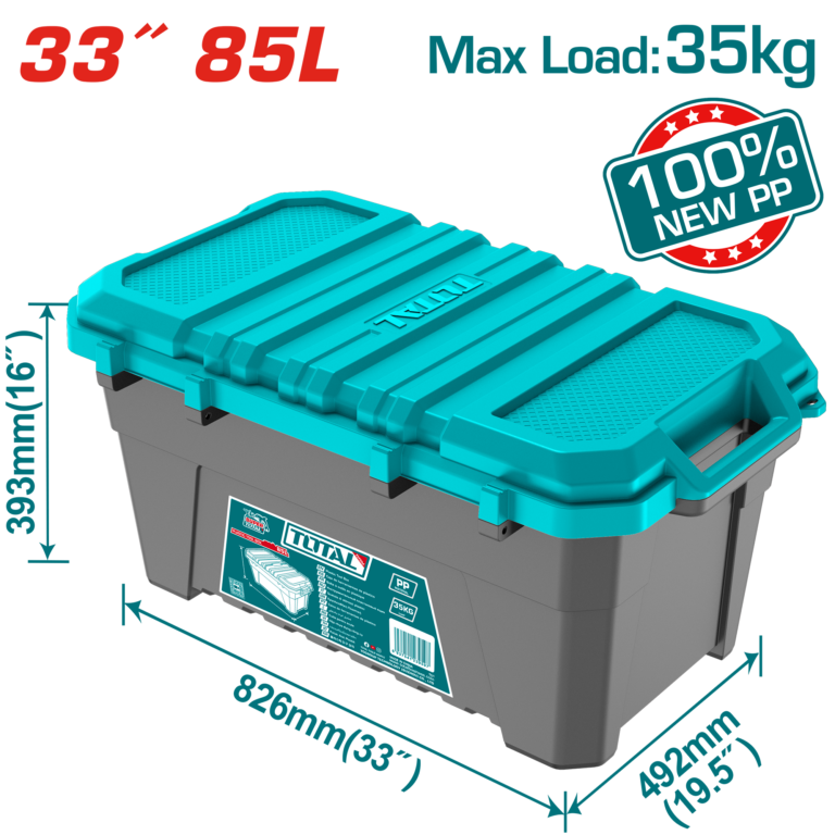 TOTAL 33" Heavy-Duty Plastic Tool Box 85L – PP Storage Box with Metal Buckles & 35kg Load Capacity (TPBX0332)